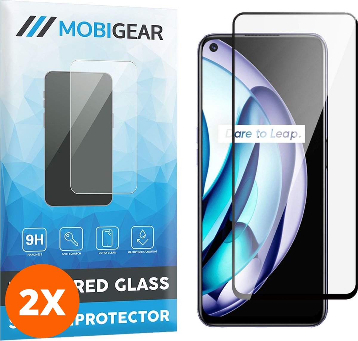 Mobigear Screenprotector geschikt voor Realme 9 5G Glazen | Mobigear Premium Screenprotector - Case Friendly - Zwart (2-Pack)