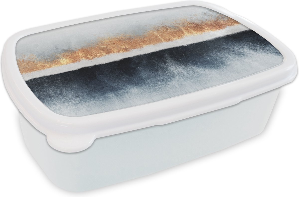 Broodtrommel Wit - Lunchbox - Brooddoos - Goud - Abstract - Design - 18x12x6 cm - Volwassenen