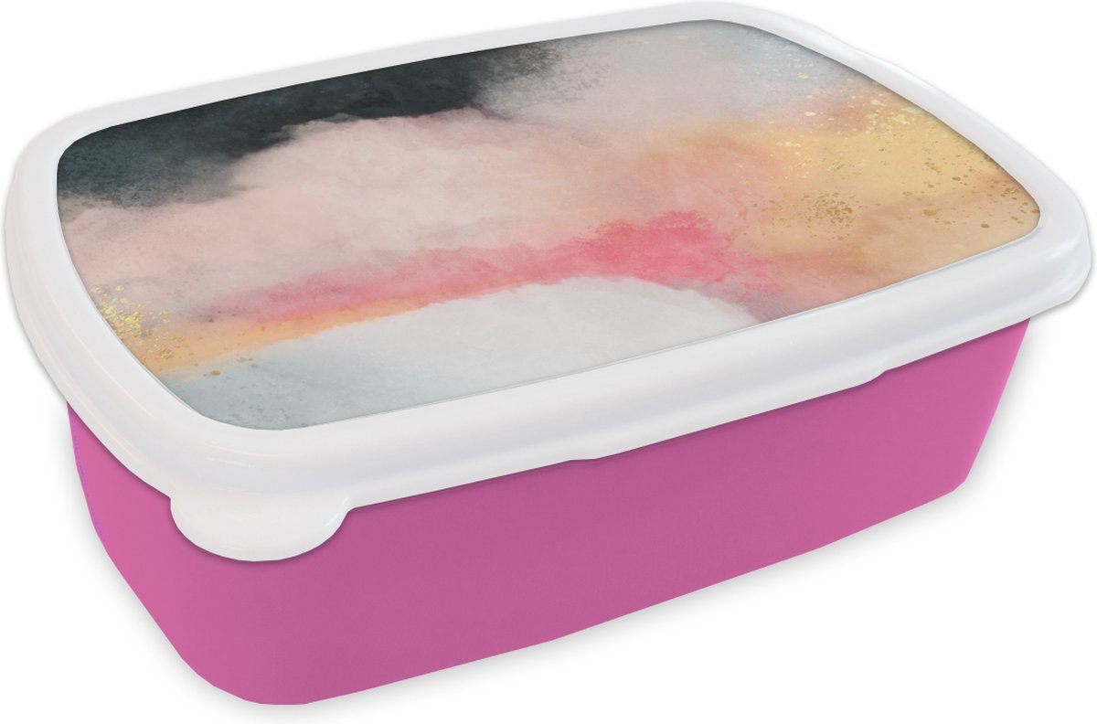 Broodtrommel Roze - Lunchbox - Brooddoos - Verf - Abstract - Design - 18x12x6 cm - Kinderen - Meisje