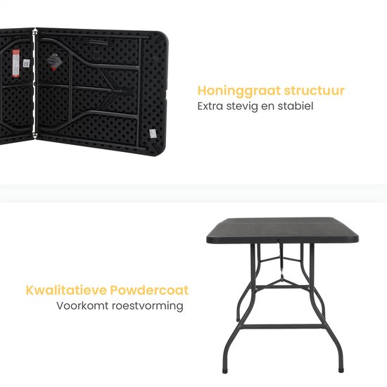 Goliving Inklapbare Tafel - Klaptafel - 180cm - Campingtafel - Vouwtafel Buiten - Weerbestendig - Zwart