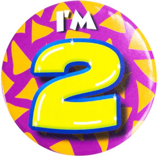 Button 2 Jaar - Button met speld (55mm) - Leeftijd badge - 2 Jaar versiering - Accessoires - Rozet I'm 2 - Verjaardag jongen / meisje / man / vrouw - Button 2 Jaar