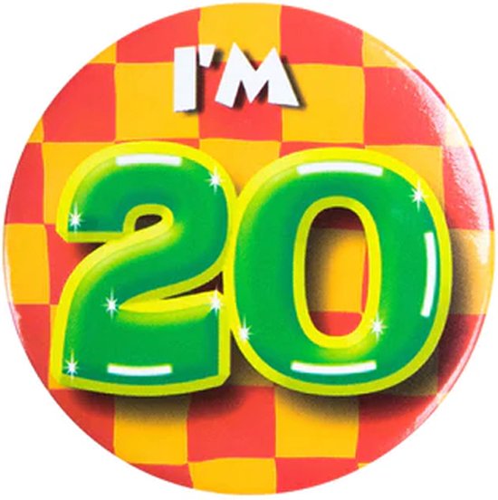 Foto: Button 20 jaar button met speld 55mm leeftijd badge 20 jaar versiering accessoires rozet i m 20 verjaardag jongen meisje man vrouw button 20 jaar