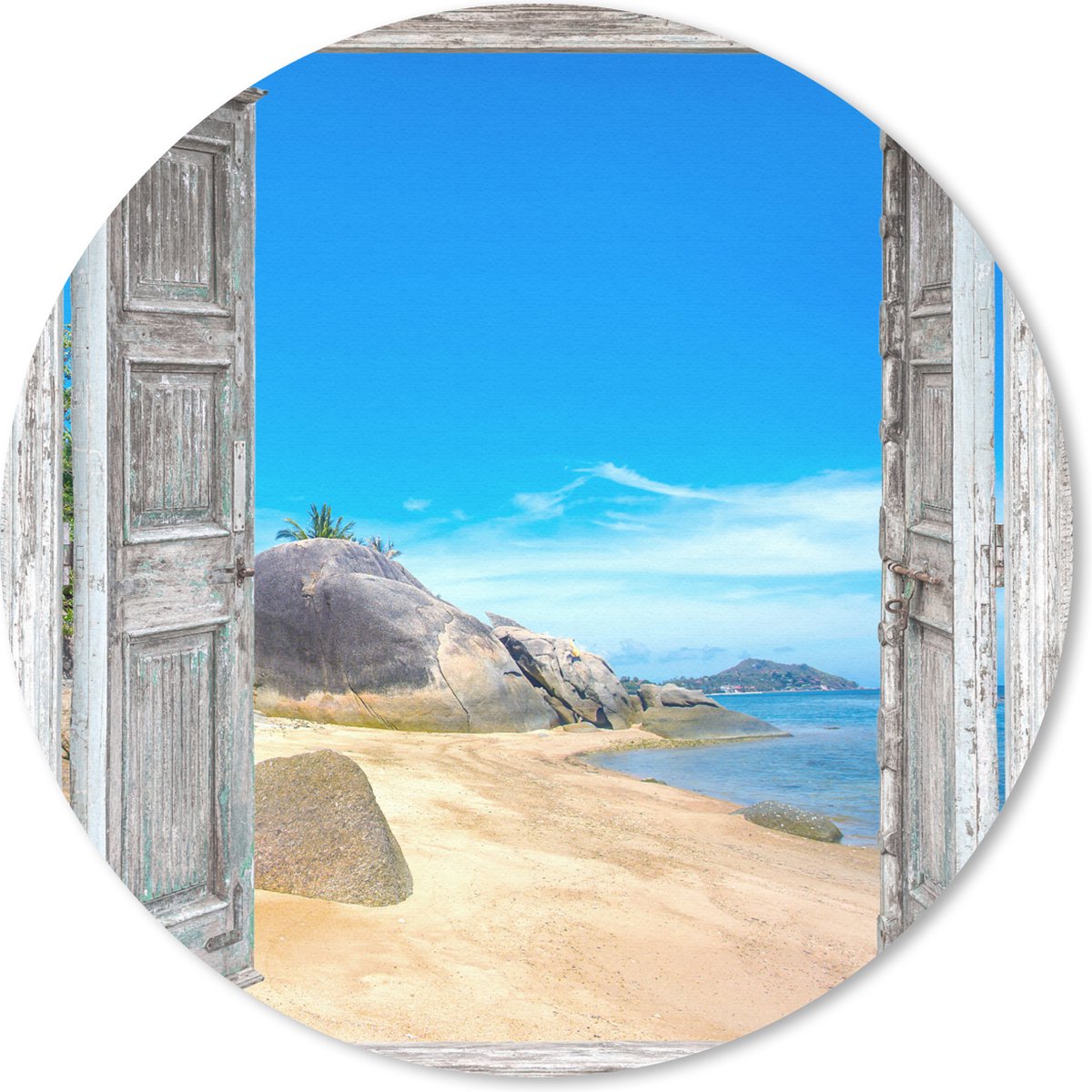 Muismat rond 40x40 cm - Mousepad Strand - Tropisch - Zomer - Doorkijk - Zee - Ronde muismatten