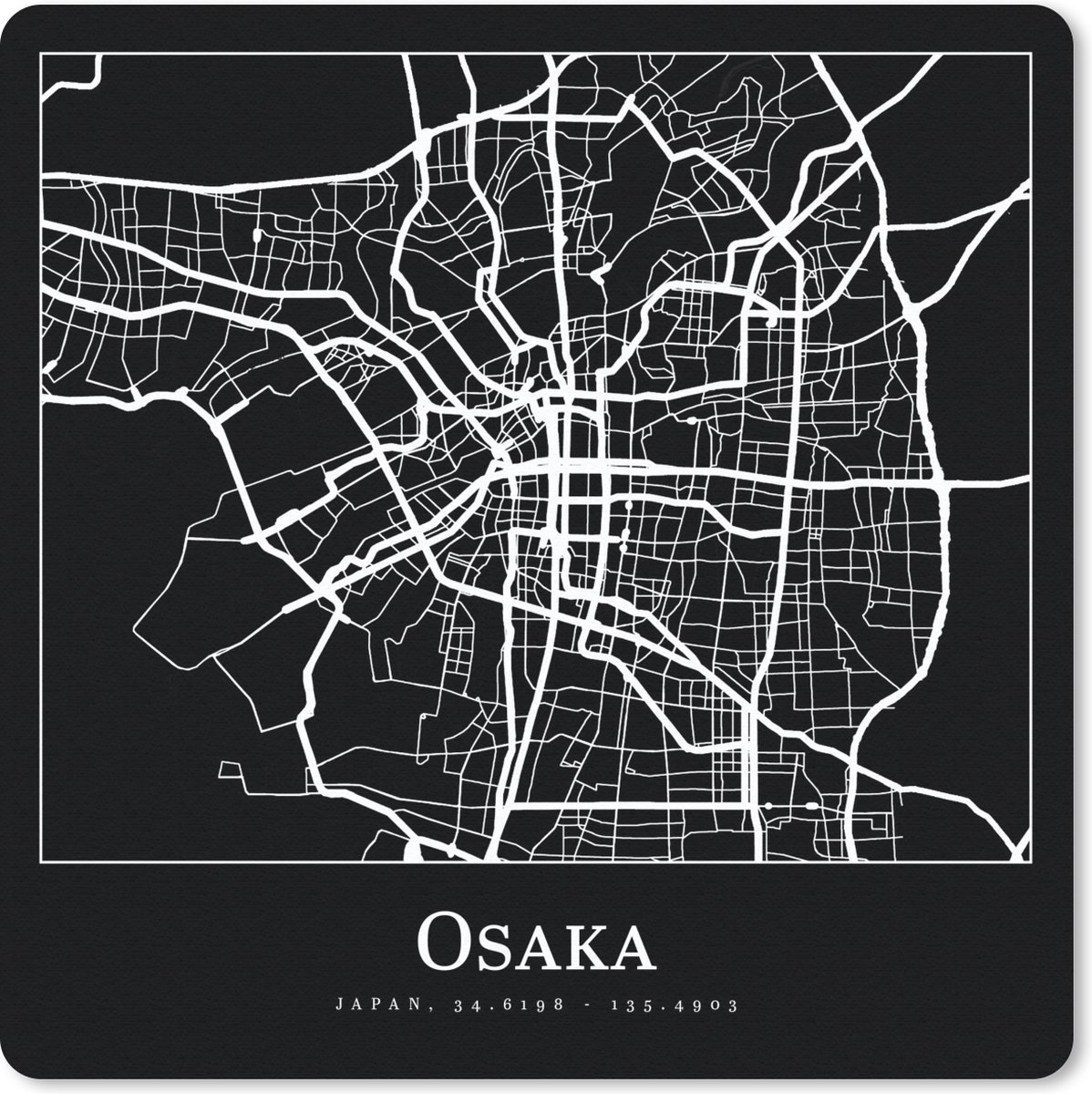 Muismat 30x30 cm - Mousepad Plattegrond - Kaart - Osaka - Stadskaart - Muismatten - Stadskaart