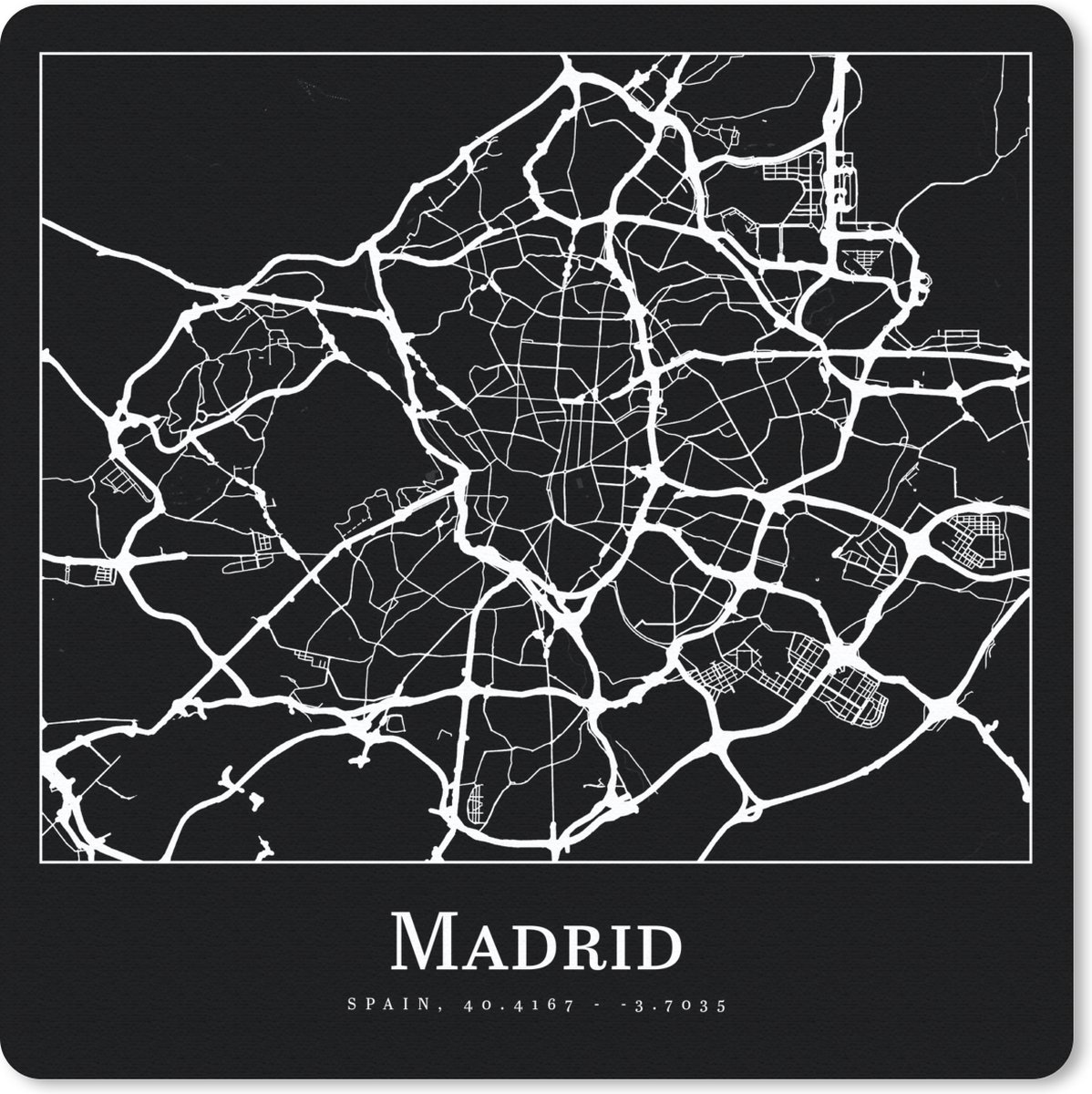 Muismat 30x30 cm - Mousepad Madrid - Plattegrond - Kaart - Stadskaart - Muismatten - Stadskaart