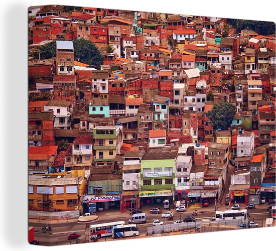 Canvas Schilderij Indrukwekkende afbeelding van een kleurrijke Favela bij Salvador - 120x90 cm - Wanddecoratie
