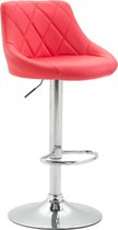 Luxe Barkruk Amias - Roze - Imitatie Leder - Chroom - Ergonomische Barstoelen - Set van 1 - Met Rugleuning - Voetensteun - Voor Keuken en Bar - Gestoffeerde Zitting