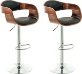 Luxe Barkruk Wrenley - Bruin/Zwart - Chroom - Modern Design - Set van 2 - Rugleuning - Voetensteun - Voor Keuken en Bar - Gestoffeerde Zitting - Imitatie Leder