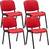 Bezoekersstoelen Hardy - Rood - Set van 4 - Imitatie Leder - Metaal Mat Zwart - 53x53x83cm - Stapelbaar - Gestoffeerde Zitting