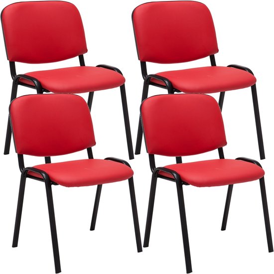Bezoekersstoelen Hardy - Rood - Set van 4 - Imitatie Leder - Metaal Mat Zwart - 53x53x83cm - Stapelbaar - Gestoffeerde Zitting