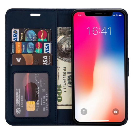 Hoesje Geschikt voor Apple iPhone 14 pro hoesje/Wallet case /L book case Portemonnee kaarthouder/ magneetflipje/ kleur Donkerblauw