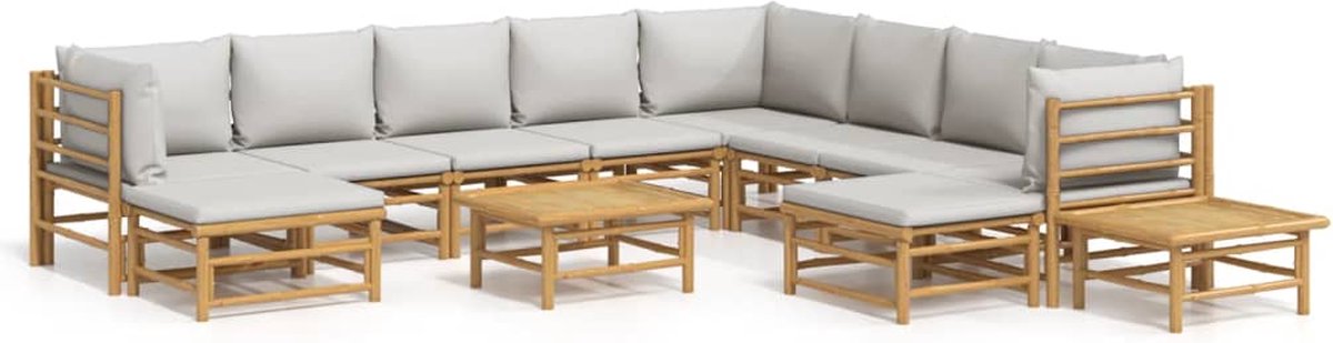 vidaXL 12-delige - Loungeset - met - kussens - bamboe - lichtgrijs
