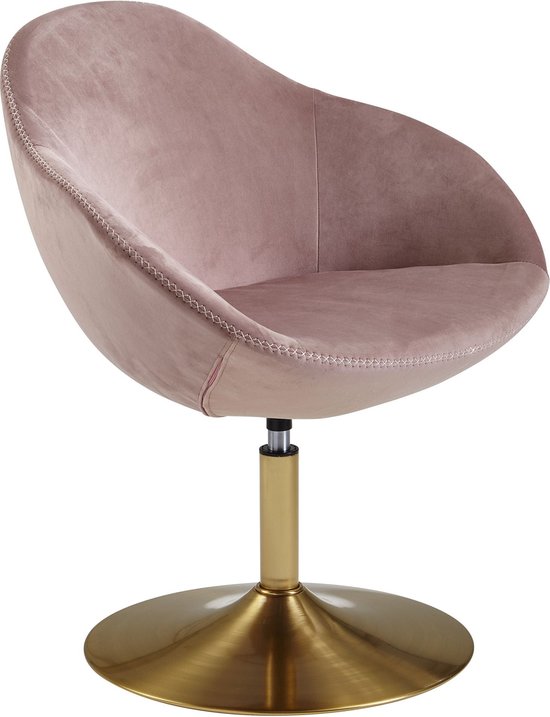 Rootz Lounge chair - Relax Fauteuil - Fauteuil - Bureaustoel - Kuipstoel - Velvet - Roze - Goud