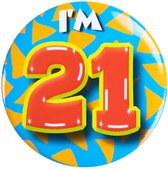 Button 21 Jaar - Button met speld (55mm) - Leeftijd badge - 21 Jaar versiering - Accessoires - Rozet I'm 21 - Verjaardag jongen / meisje / man / vrouw - Button 21 Jaar