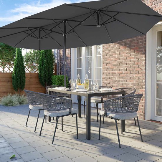 VOUNOT Double Parasol with Hand Crank, Parasol, Market Parasol, Garden Parasol, Patio Parasol, Sun Protection, 150 x 300 cm, Grey, Grey, Modern