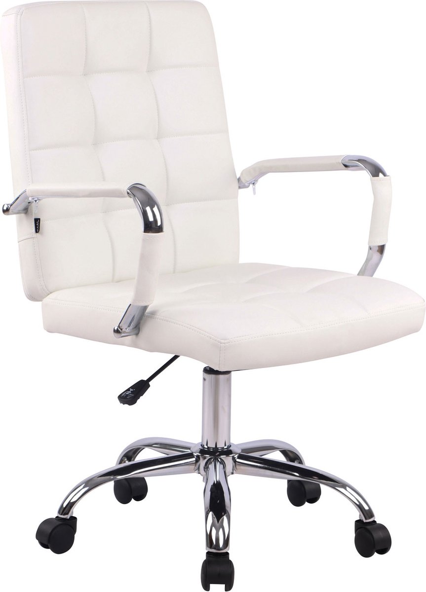 Bureaustoel Ilario op wielen - Wit - Ergonomische bureaustoel - Kunstleer - Voor volwassenen - In hoogte verstelbaar