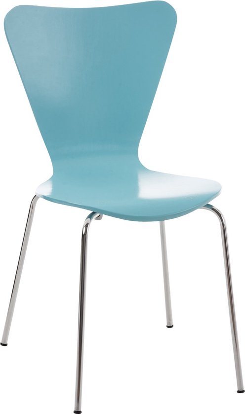 Bezoekersstoel Pedro - eetkamerstoel - Lichtblauwe houten zitting - chromen poten - Zithoogte 45 cm - Stapelbaar - makkelijk schoon te maken - set van één - modern