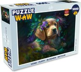 Puzzel Hond - Puppy - Bloemen - Natuur - Golden retriever - Legpuzzel - Puzzel 1000 stukjes volwassenen