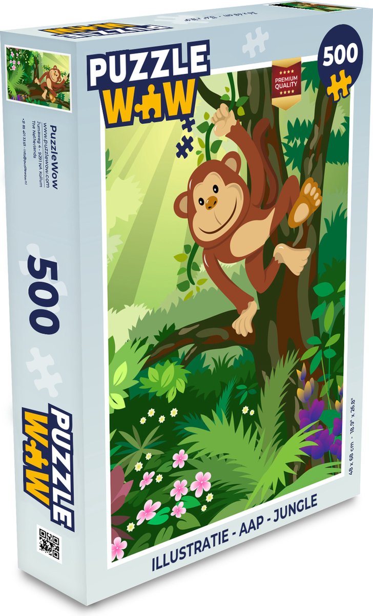 Puzzel Aap - Jungle - Jongens - Meisjes - Bloemen - Kids - Legpuzzel - Puzzel 500 stukjes