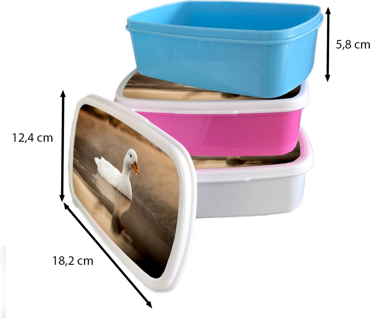 Broodtrommel Roze - Lunchbox - Brooddoos - Eend - Vogel - Water - Wit - 18x12x6 cm - Kinderen - Meisje