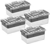 Sunware - Q-line opbergbox met inzet 6L transparant metaal - Set van 4