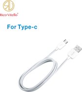 Type-C Rico Vitello snel oplaadkabel- datakabel naar USB, extra sterk 1 meter/ hoge kwaliteit/geschikt voor Samsung S8../S9../S10.., S20../S21..A serie/ Huawei/HTC/Nokia Lumia/LG/ Xiaomi Mi met Type-C oplaadpoort Wit