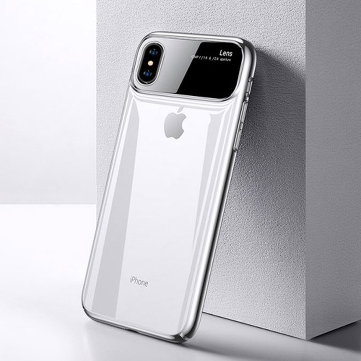 Apple iPhone XS Max TOTU Magic Mirror/ gehard TPU beschermhoes kleur transparent met grijze randen + gratis screenprotector