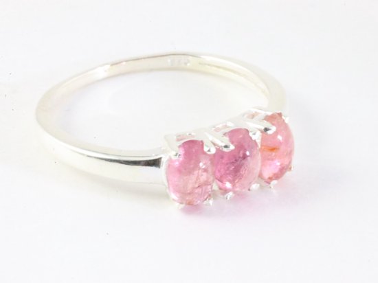 Hoogglans zilveren ring met roze toermalijn - maat 18.5