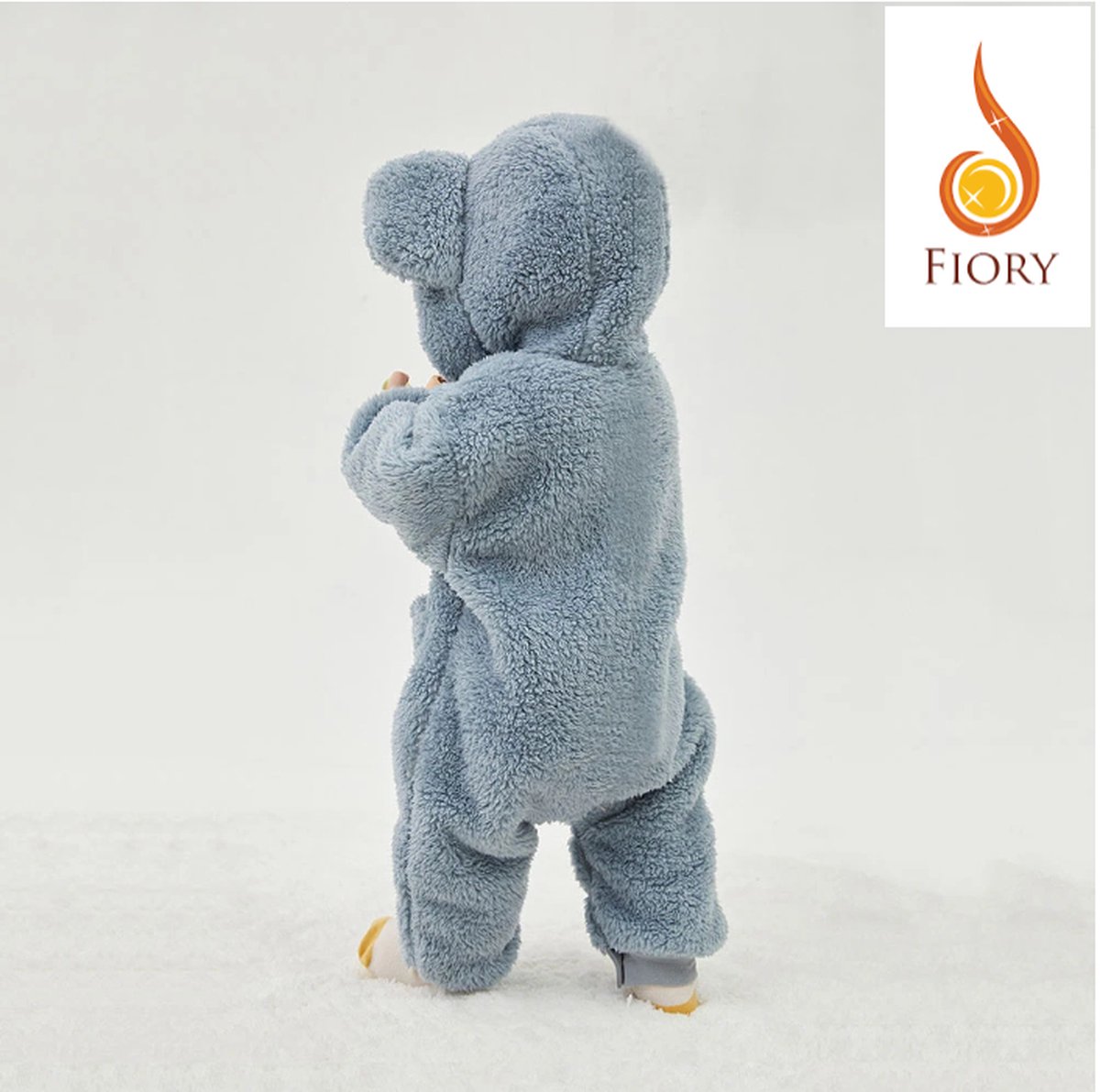 Fiory Baby Jumpsuite Teddybeer| 0 tm 12 maanden| Jumpsuite| zachte vacht| Babykleding| Winterpak| Muts en Oortjes| 0-12 maanden| blauw/grijs
