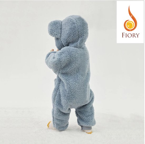 Foto: Fiory baby jumpsuite teddybeer 0 tm 12 maanden jumpsuite zachte vacht babykleding winterpak muts en oortjes 0 12 maanden blauw grijs