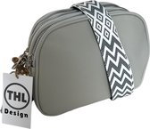 THL Design - Kleine Dames Schoudertas - Klein Tasje - 3 vakken - Bag Strap - Tassenriem grijs / wit - Grijs