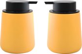 MSV Zeeppompje/dispenser Malmo - 2x - Keramiek - saffraan geel/zwart - 8,5 x 12 cm - 300 ml