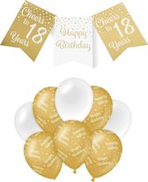 Paperdreams Luxe 18 jaar/Happy Birthday feestversiering set - Ballonnen & vlaggenlijnen - wit/goud