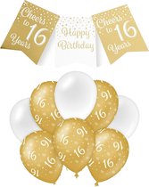 Coffret de décoration fête 16 ans Paperdreams Luxe - Ballons & drapeaux - blanc/or
