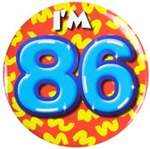 Button 86 Jaar - Button met speld (55mm) - Leeftijd badge - 86 Jaar versiering - Accessoires - Rozet I'm 86 - Verjaardag jongen / meisje / man / vrouw - Button 86 Jaar