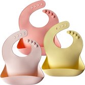 Bavoirs en Siliconen pour bébé, lot de 3, sans BPA, doux, réglables, imperméables pour bébés et tout-petits, rose/jaune pastel/rose tendre