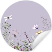 Behangcirkel - Muurstickers bloemen - Vlinder - Meisje - Kinderen - Natuur - Muurstickers meisjes slaapkamer - Ronde wanddecoratie - 120x120 cm - Muursticker - Wall sticker - Sticker behang - Behangsticker