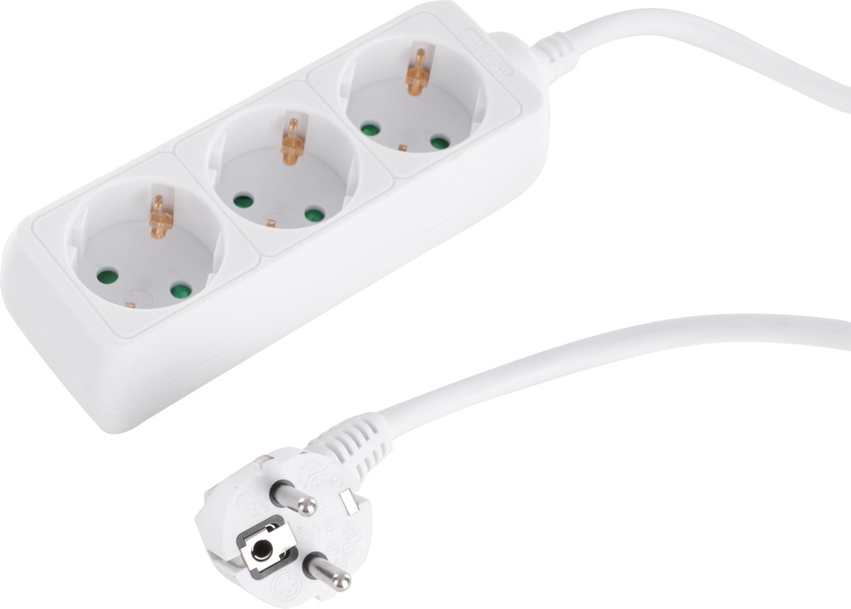 Q-Link stekkerdoos - 3-voudig - randaarde - 3 x 1.5 mmâ² - 1.5 m - wit