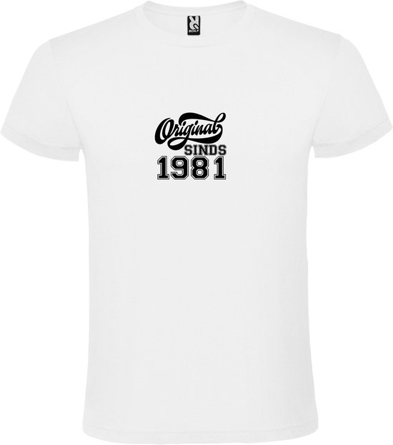 Wit T-Shirt met “Original Sinds 1981 “ Afbeelding Zwart Size XXXXXL