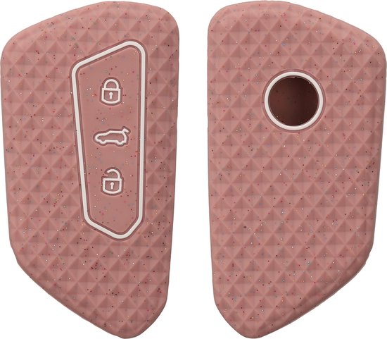 kwmobile autosleutel hoesje geschikt voor VW Golf 8 3-knops autosleutel - Van silicone - Glitter sleutelhoesje in vintage roze