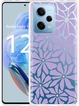 Cazy Hoesje geschikt voor Xiaomi Redmi Note 12 Pro 5G Abstracte Paarse Bloemen