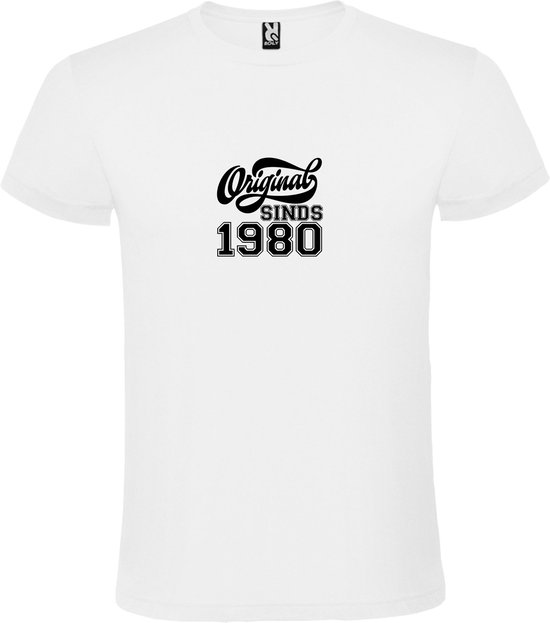 Wit T-Shirt met “Original Sinds 1980 “ Afbeelding Zwart Size XS