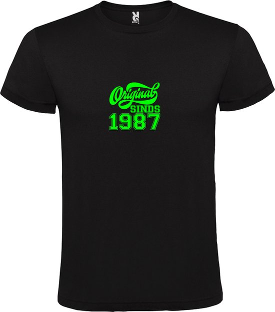 Zwart T-Shirt met “Original Sinds 1987 “ Afbeelding Neon Groen Size XXXL