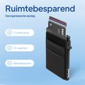 Zwarte, ruimtebesparende Techard pasjeshouder voor creditcards, ID-kaarten en betaalkaarten.