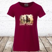 Paarden shirt wild horses bordeaux -James & Nicholson-134/140-t-shirts meisjes