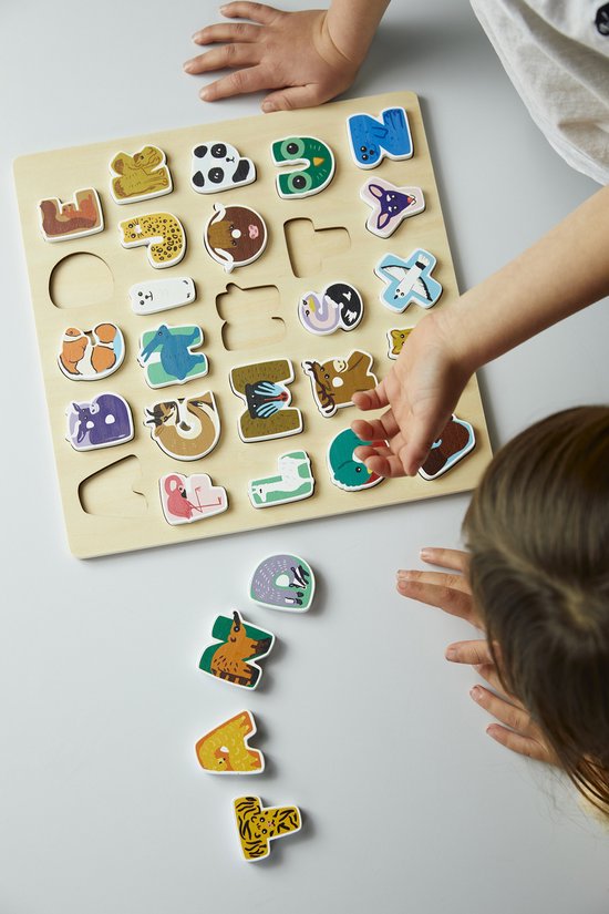 Thumbnail van een extra afbeelding van het spel SuperBlocco - Stoere Dieren Alfabetpuzzel NL - Houten Puzzel - Alfabet - Vormenpuzzel - Educatief - Montessori