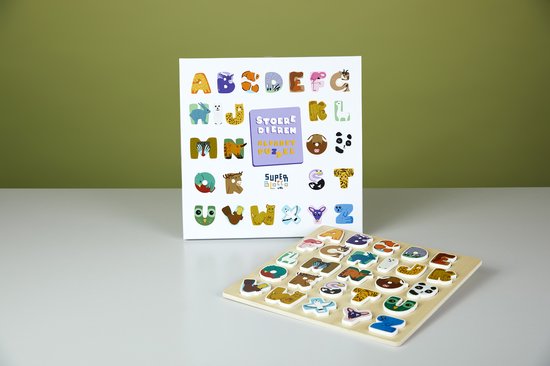 Afbeelding van het spel SuperBlocco - Stoere Dieren Alfabetpuzzel NL - Houten Puzzel - Alfabet - Vormenpuzzel - Educatief - Montessori