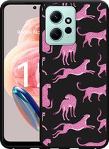 Cazy Hoesje Zwart geschikt voor Xiaomi Redmi Note 12 4G Roze Cheeta's