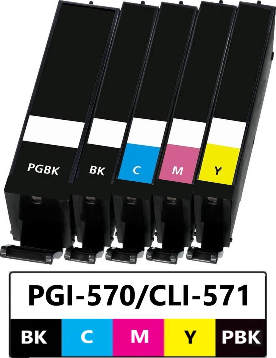 Geschikt voor Canon PGI-570 / CLI-571 XL inktcartridges - Multipack 5 Inktpatronen - Geschikt voor Canon Pixma MG5750 - MG5751 - MG6850 - MG6852 - MG6853 - MG7750 - MG7751 - MG7752 - TS5050 - TS5051 - TS5055 - InktDL