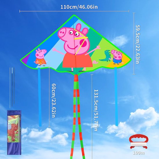 CIM Vlieger voor kinderen - Joker Eddy [ 2 stuk Happy Joker/Maya Joker ] - Dimense: 65cm x 74cm - Eenlijner - inclusief Vliegersnoer - vliegerkoord - voor kinderen vanaf 3 jaar